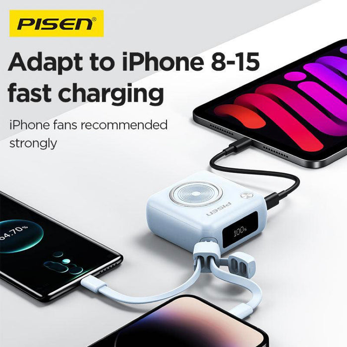 แบตเตอรี่สำรองพกพา 10000 mAh Pisen Retro Power Block 22.5 วัตต์ สี Blue
