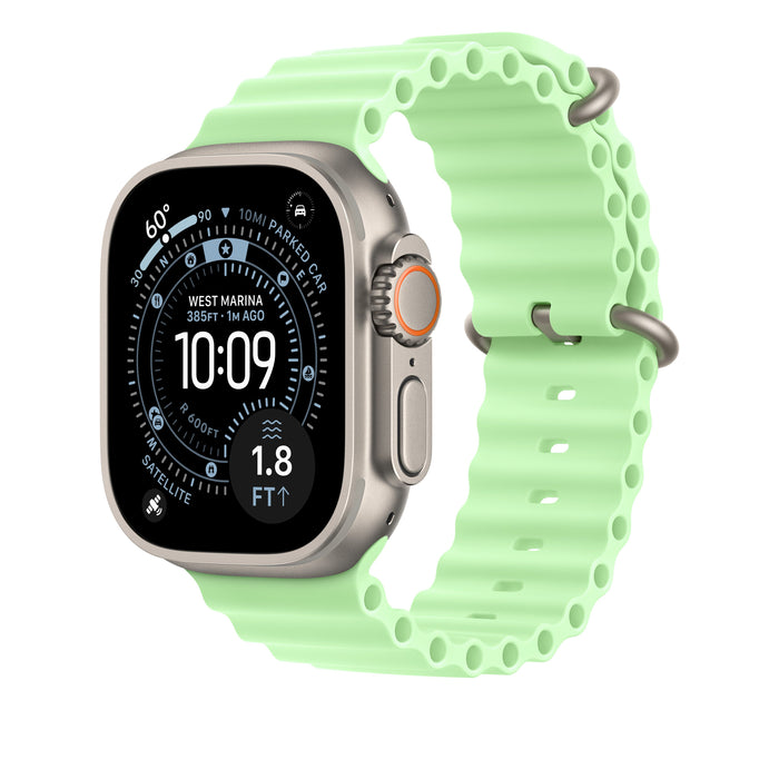 49mm Neon Green Ocean Band - Natural Titanium Finish