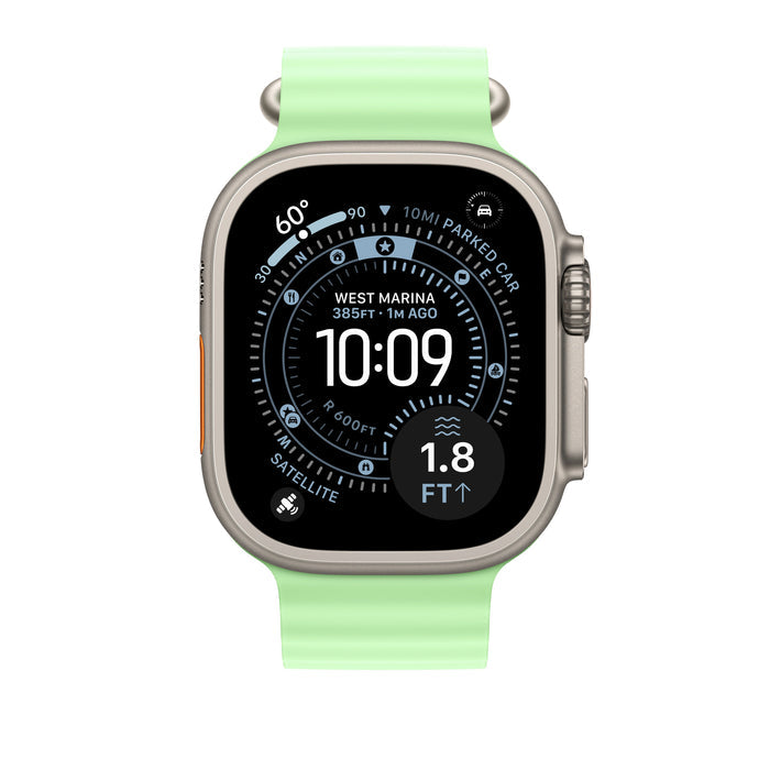49mm Neon Green Ocean Band - Natural Titanium Finish