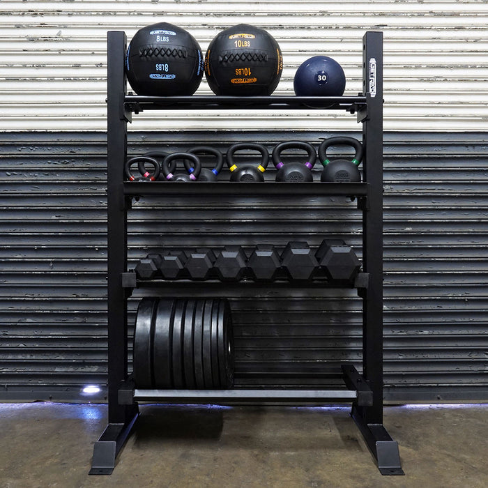 4' Builder® Storage System Rack utilizes 2x 72" Upright Post and 4' Builder® Storage System Shelves