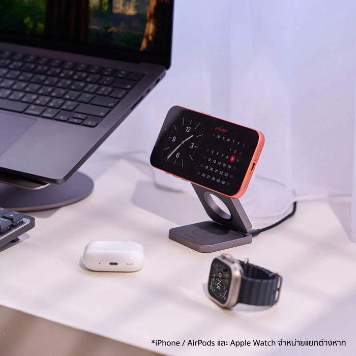 แท่นชาร์จไร้สายพับได้ Adam Element Mag 3 Ultra 3-in-1 มาตรฐาน Qi2.2 25W สำหรับ iPhone, AirPods และ Apple Watch ชาร์จเร็ว ปลอดภัย ดีไซน์อะลูมิเนียมพรีเมียม