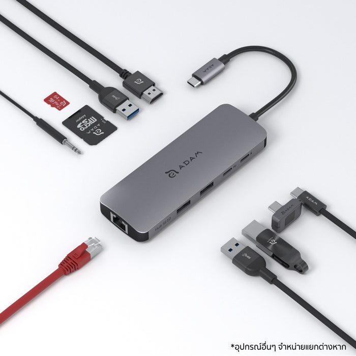 ADAM elements Hub SE10 USB-C Hub 10-in-1 รองรับ 4K@60Hz, 100W PD, LAN RJ45, SD/TF และ Audio ครบจบในตัวเดียว