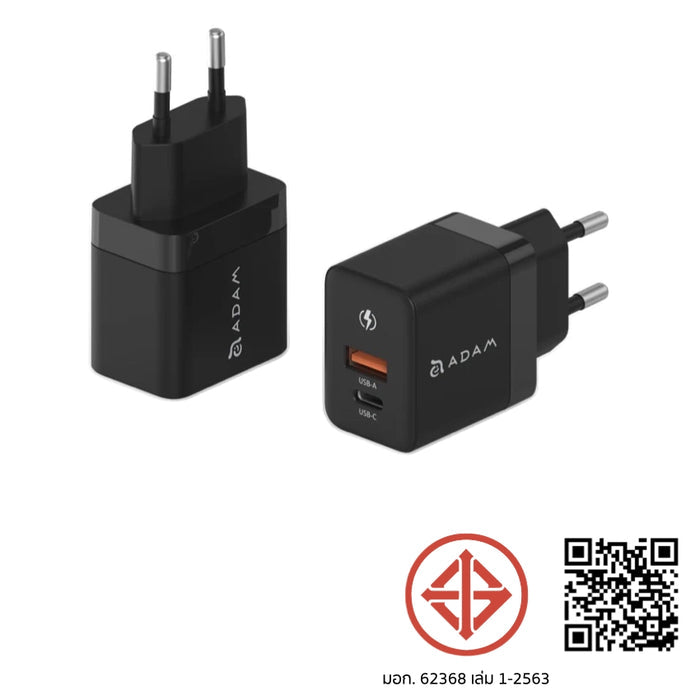ADAM elements OMNIA X35A GaN 35W USB-C and USB-A Compact Charger TH Plug-Black