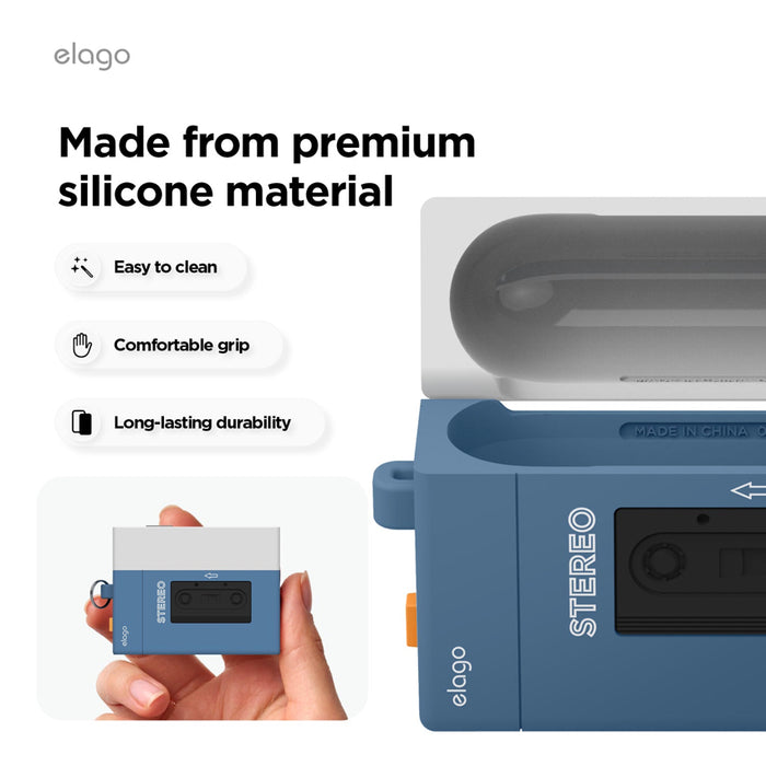 เคสซิลิโคน AirPods Pro 3 Cassette Player Hang Case - Blueder ทำความสะอาดง่าย แบรนด์ ELAGO