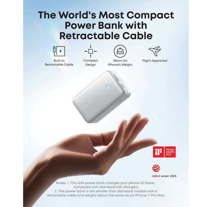 แบตเตอรี่สำรอง Anker Nano ความจุ 10000mAh กำลังไฟสูงสุด 45W - White
