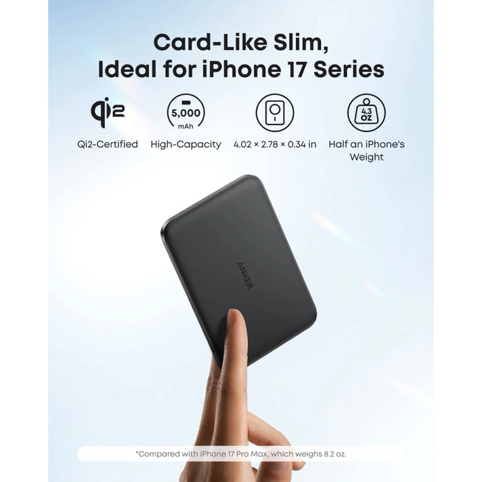 Anker Nano Slim Power Bank 5000mAh แบตสำรองแม่เหล็กบางเฉียบ รองรับ Qi2 และ MagSafe-Compatible ชาร์จไร้สาย 15W พร้อม USB-C 20W