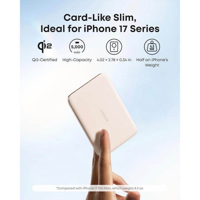 Anker Nano Slim Power Bank 5000mAh แบตสำรองแม่เหล็กบางเฉียบ รองรับ Qi2 และ MagSafe-Compatible ชาร์จไร้สาย 15W พร้อม USB-C 20W
