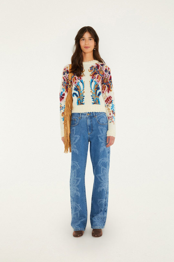 FARM Rio model wearing the Arabesque Knit Sweater