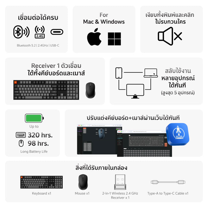 ชุดคอมโบ คีย์บอร์ดไร้สาย B36 และ เมาส์ไร้สาย BM25 - Classic Black