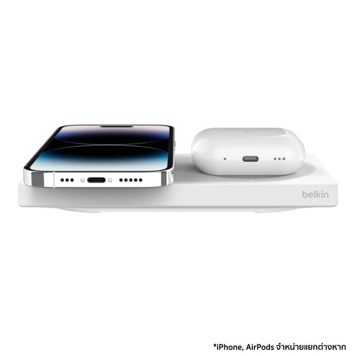 BELKIN แท่นชาร์จไร้สาย Boost Charge แบบ 2 in 1 รองรับ MagSafe สีขาว