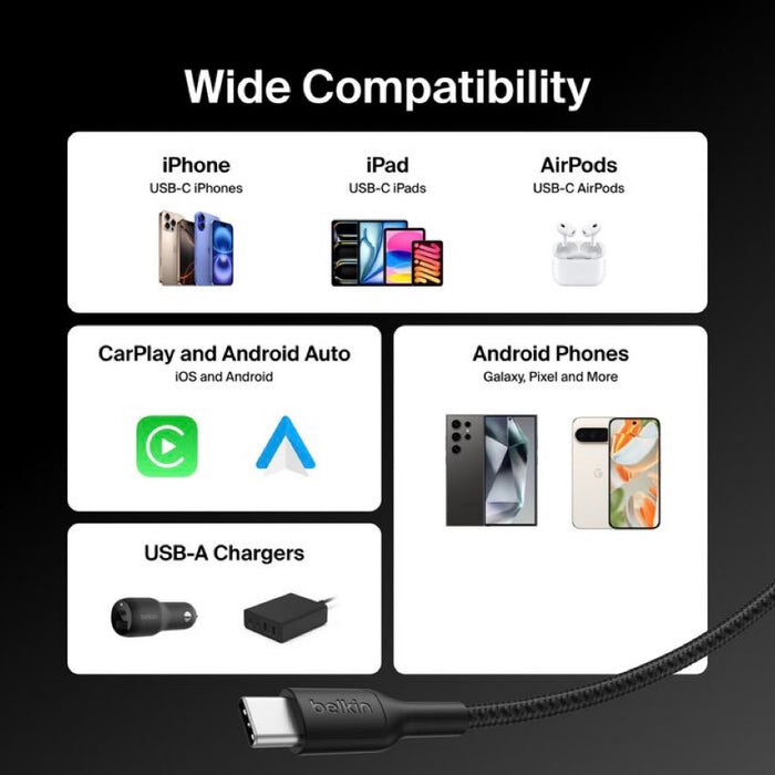 สายชาร์จ Belkin BoostCharge Pro USB-A to USB-C 15W ยาว 3 เมตร - Black
