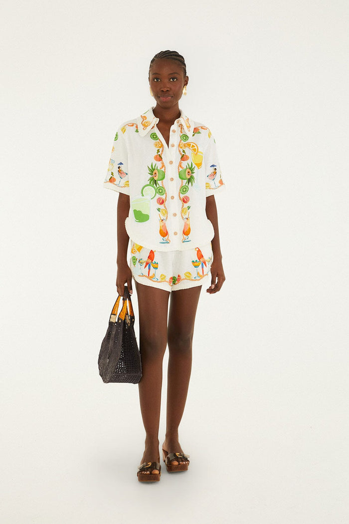 FARM Rio model wearing the Biricutico Scarf Off-White Short