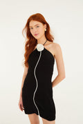 Black And White Flower Sleeveless Mini Dress
