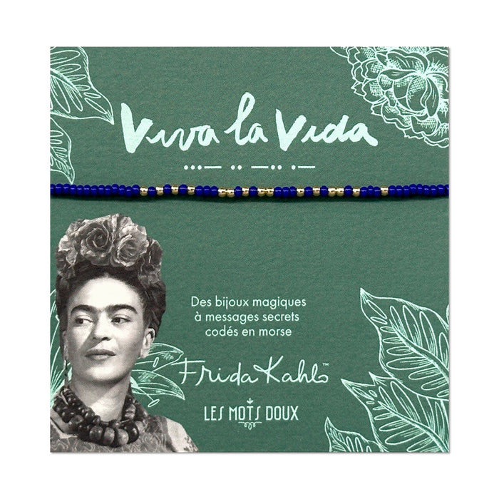 Bracelet code morse Frida Kahlo - Viva la vida - cobalt