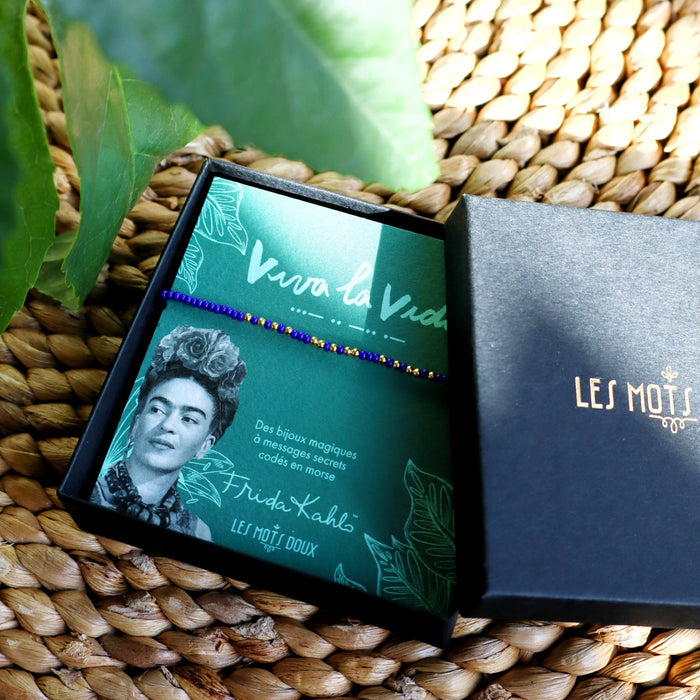 Bracelet code morse Frida Kahlo - Viva la vida - cobalt