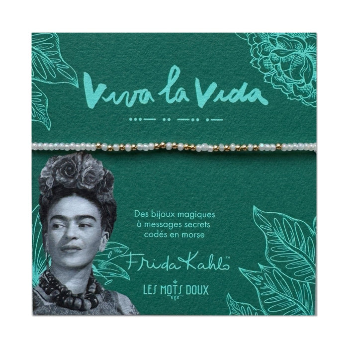 Bracelet code morse Frida Kahlo "Viva la vida"  blanc