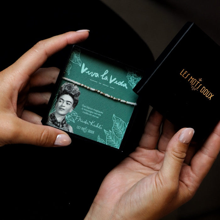 Bracelet code morse Frida Kahlo "Viva la vida"  blanc