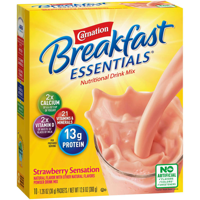 Carnation Breakfast Essentials Drink Mix Nestle Strawberry Sensation 12.6 Ounce