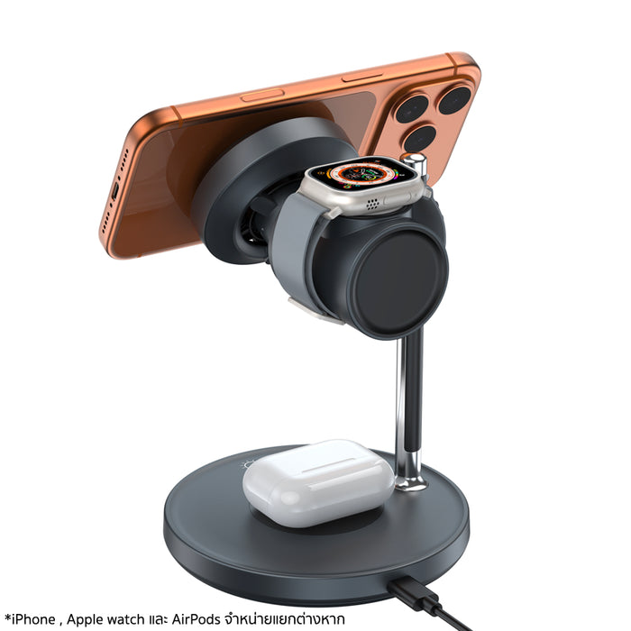 Choetech 3 in 1 Stand Wireless Charger Qi2.2 25W แท่นชาร์จไร้สาย Qi2.2 ชาร์จ iPhone, AirPods และ Apple Watch พร้อมกัน