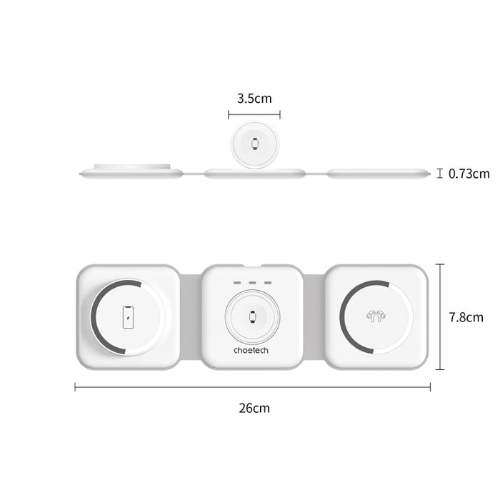 แท่นชาร์จไร้สาย Choetech แบบ 3 in 1 15 วัตต์ สี White