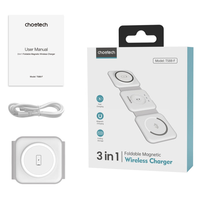แท่นชาร์จไร้สาย Choetech แบบ 3 in 1 15 วัตต์ สี White