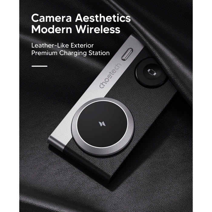 CHOETECH แท่นชาร์จไร้สาย 3-in-1 รองรับ iPhone 12-17 Series, Apple Watch และ AirPods ชาร์จพร้อมกันสูงสุด 15W ดีไซน์พับเก็บได้ พกพาสะดวก