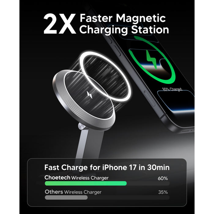 CHOETECH แท่นชาร์จไร้สาย 3-in-1 รองรับ iPhone 12-17 Series, Apple Watch และ AirPods ชาร์จพร้อมกันสูงสุด 15W ดีไซน์พับเก็บได้ พกพาสะดวก