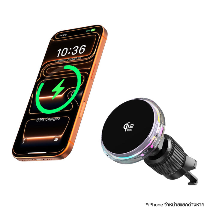 แท่นชาร์จไร้สายในรถ Choetech CoolaX 25W รองรับ Qi2.2 พร้อมพัดลมระบายความร้อน แม่เหล็กแรง ยึดแน่นสำหรับ iPhone 12-17 Series