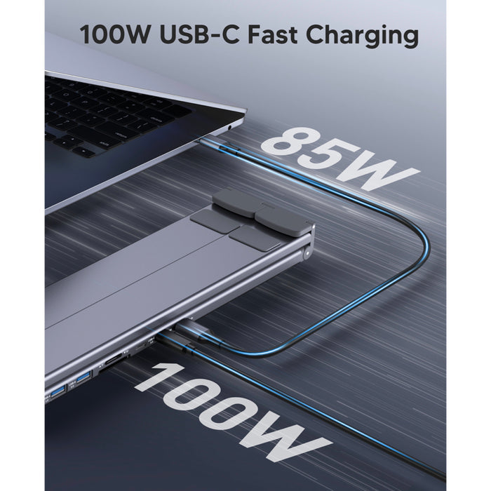 Choetech HUB-M57 แท่นวางโน้ตบุ๊กอะลูมิเนียม พร้อม USB-C Hub รองรับชาร์จเร็ว PD 100W, HDMI 4K และอ่าน SD/TF Card ครบจบในตัว