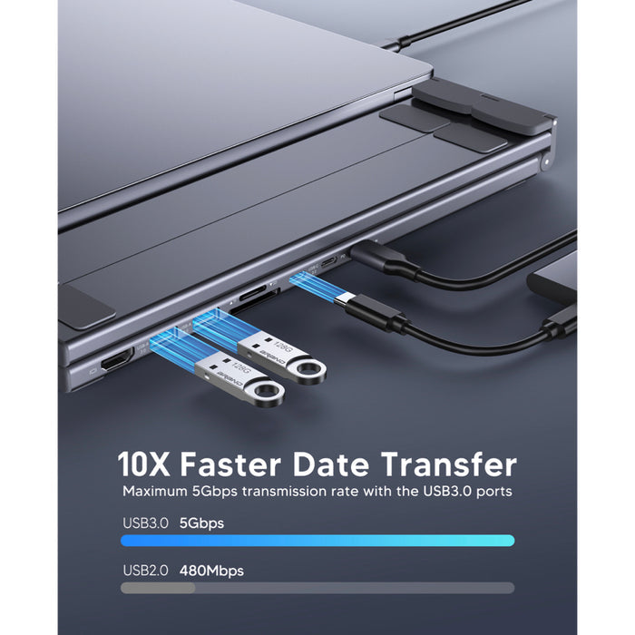 Choetech HUB-M57 แท่นวางโน้ตบุ๊กอะลูมิเนียม พร้อม USB-C Hub รองรับชาร์จเร็ว PD 100W, HDMI 4K และอ่าน SD/TF Card ครบจบในตัว