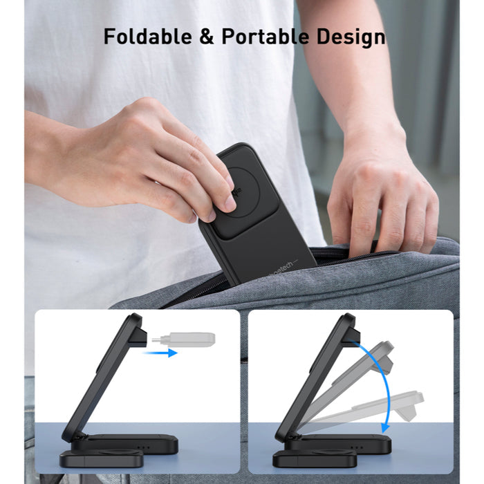 Choetech MagLeap 3-in-1 Wireless Charger ชาร์จ iPhone, Apple Watch และ AirPods พร้อมกัน รองรับ Qi2 15W พับได้ พกพาง่าย ถอดแท่นชาร์จนาฬิกาได้