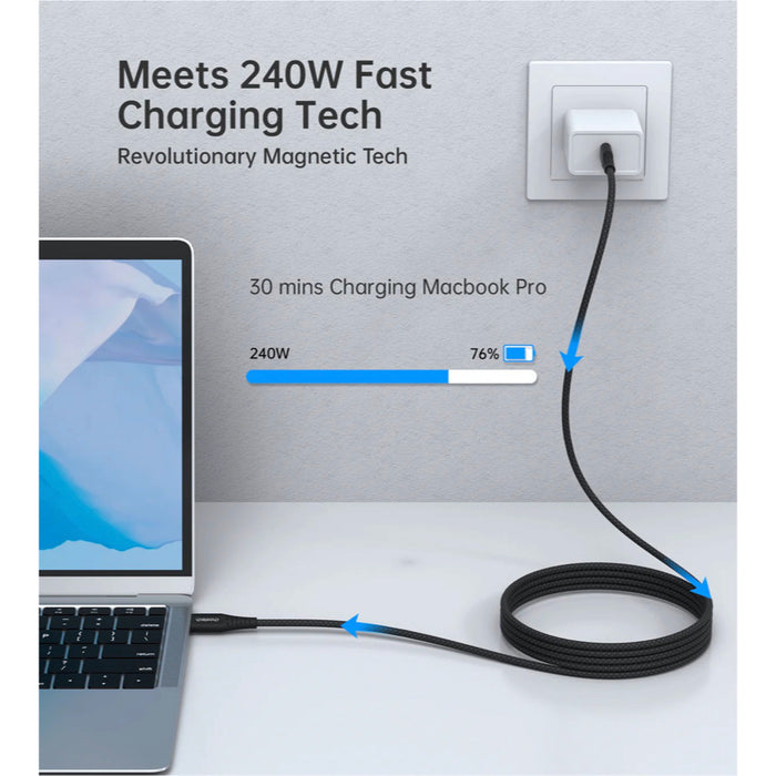 สายชาร์จ Choetech Magnetic Cable C to C 240W ความยาว 1.8 เมตร สี Black