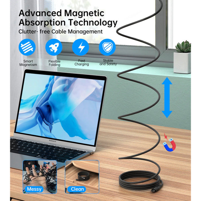 สายชาร์จ Choetech Magnetic Cable C to C 240W ความยาว 1.8 เมตร สี Black