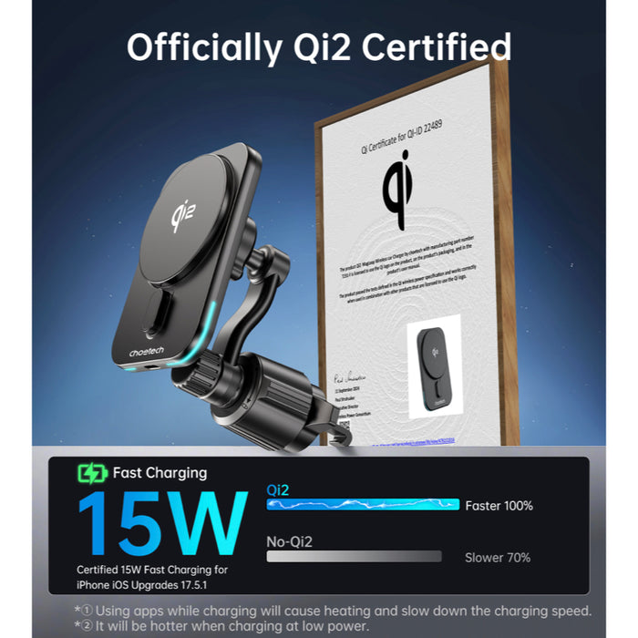 แท่นชาร์จไร้สายแบบแม่เหล็กในรถยนต์ Choetech Qi2 15W สี Black