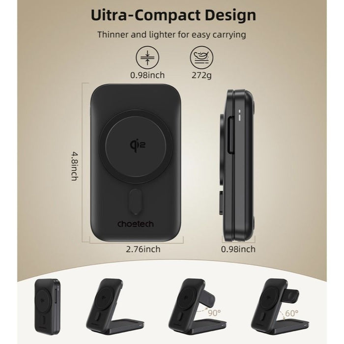 แท่นชาร์จไร้สาย Choetech Qi2 3 in 1 แบบพับได้ 15W - Black