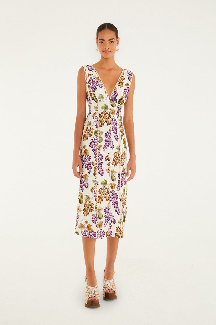 Cream Grape Garden Midi Dress