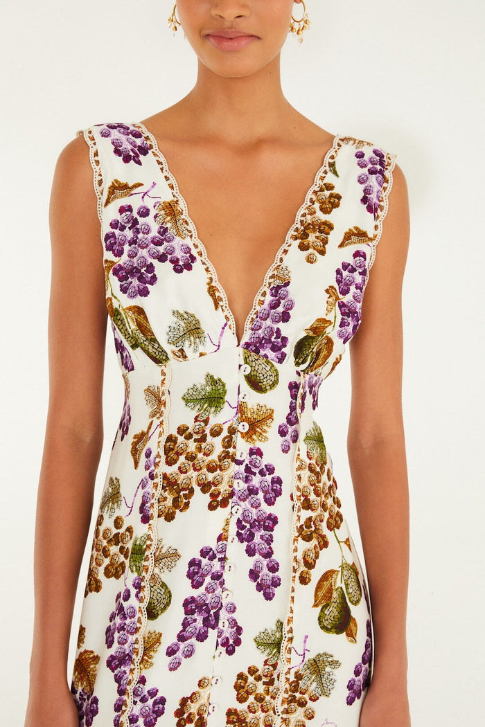 Cream Grape Garden Midi Dress