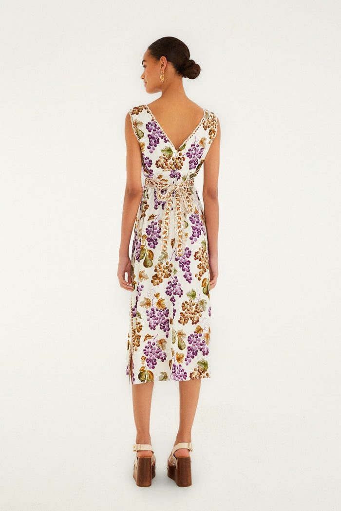 Cream Grape Garden Midi Dress
