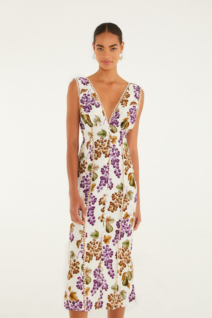 Cream Grape Garden Midi Dress