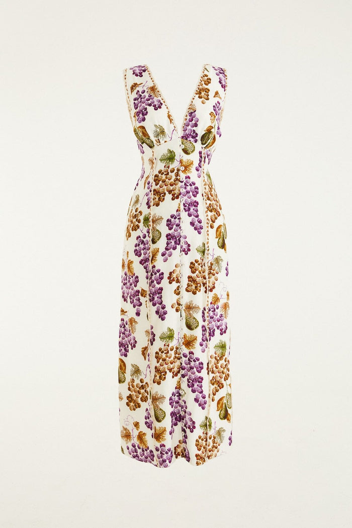 Cream Grape Garden Midi Dress