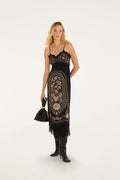 FARM Rio model wearing the Daniela Black Midi Dress