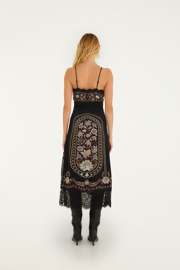 FARM Rio model wearing the Daniela Black Midi Dress