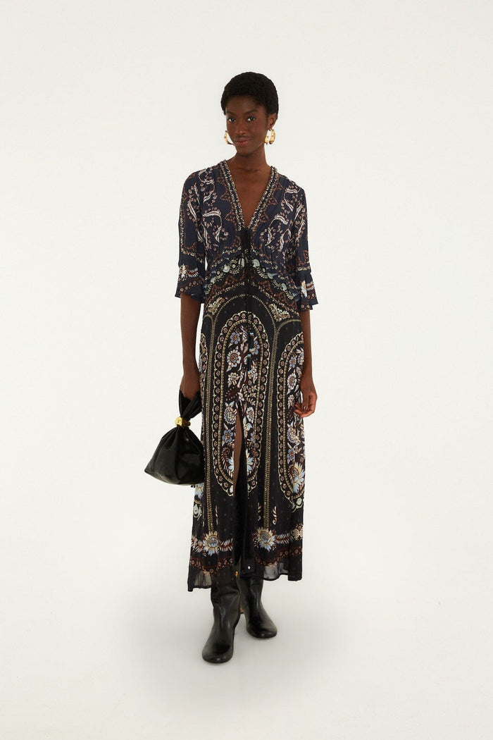 FARM Rio model wearing the Daniela Black Short Sleves Maxi Dress