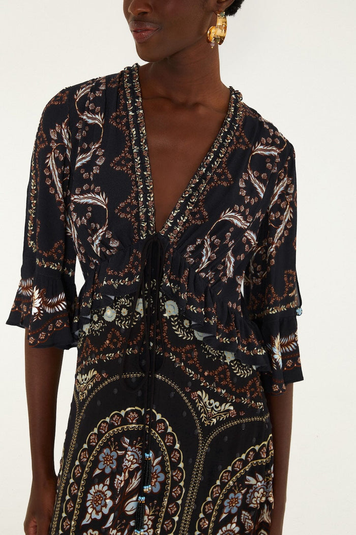 FARM Rio model wearing the Daniela Black Short Sleves Maxi Dress