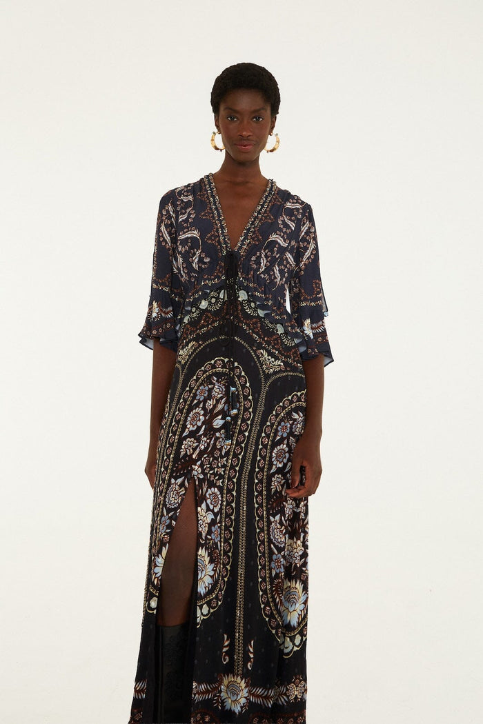FARM Rio model wearing the Daniela Black Short Sleves Maxi Dress
