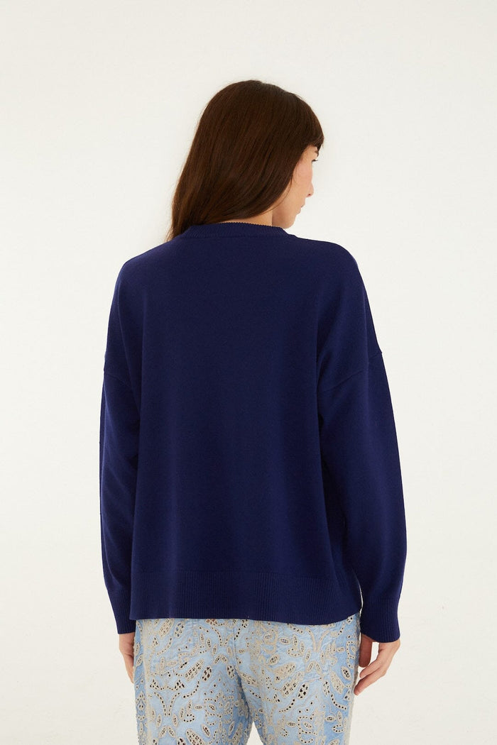 Dark Blue Love Birds Embroidered Sweater