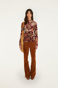 FARM Rio model wearing the Delhi Floral Velvet Jersey Blouse