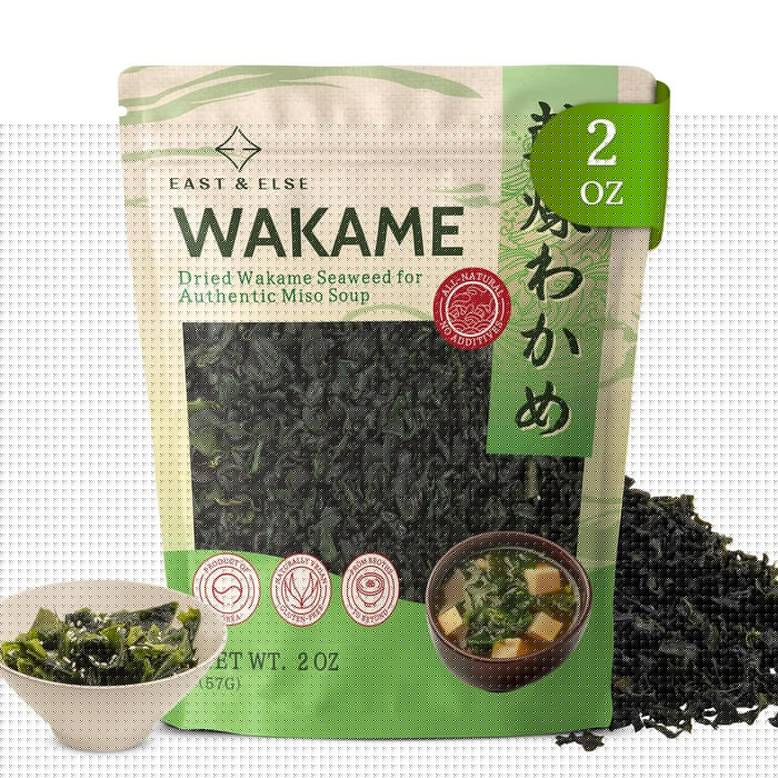 East and Else Wakame Seaweed, 6 oz Dried Wakame Flakes, 100% Natural Sea Vegetable for Miso Soup, Salads, Ramen & Miyeokguk Soup, Pre-Cut, Ready-to-Use, Resealable Bag, Product of Korea East and Else 2 Ounce