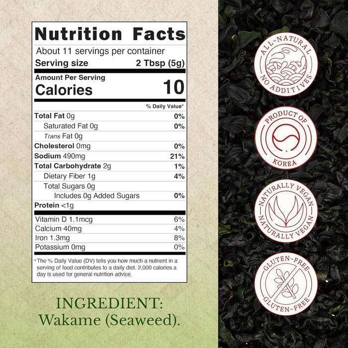 East and Else Wakame Seaweed, 6 oz Dried Wakame Flakes, 100% Natural Sea Vegetable for Miso Soup, Salads, Ramen & Miyeokguk Soup, Pre-Cut, Ready-to-Use, Resealable Bag, Product of Korea East and Else