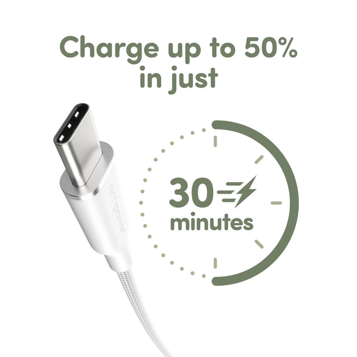 Cable Empower Racing 240W สี Silver White ดีไซน์เรียบหรู พร้อมสายรัดจัดเก็บง่าย